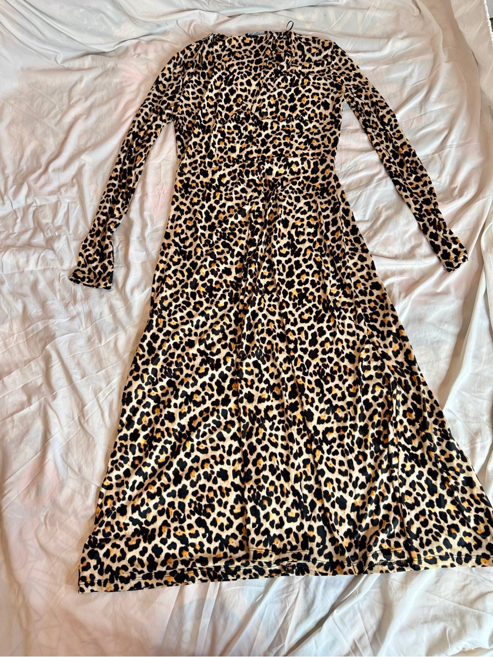 ZARA Leopard Print Long Sleeve Maxi Dress – Women’s Medium – Made in Morocco